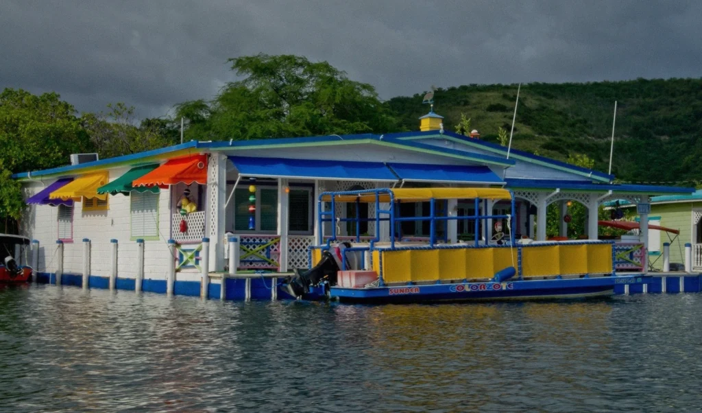 Waterfront houses and boats at La Parguera village in Lajas, Puerto Rico